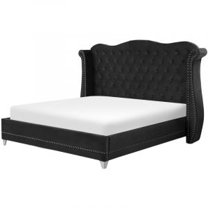 Beliani Lit double capitonné en velours noir 180 x 200 cm AYETTE