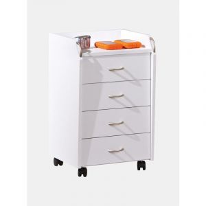 Alter Commode à roulettes, 4 tiroirs, 40 x 36 x 65 cm, meuble de bureau, blanc