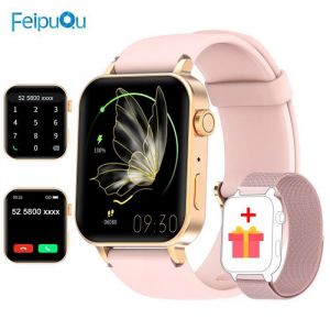 Montre Connectée pour Femme Homme Appel Bluetooth istant Vocal Smartwatch 100 Modes Sportifs 2 sangles SpO2 pour Android IOS Rose