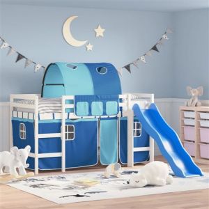 VidaXL Lit Mezzanine Enfants Et Tunnel Bleu 90x190 Cm Bois Pin Massif