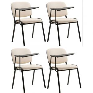 CLP Lot de 4 Chaises Ken en similicuir avec tablette rabattable et Pieds en M&eacute;tal, Cr&egrave;me