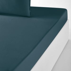 Image de Drap housse uni en percale de coton bio Scenario Bleu P&eacute;trole Taille 90x190 cm;140x190 cm;160x200 cm;180x200 cm;140x200 cm