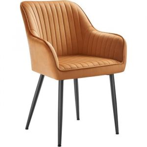 Songmics Chaise salle &agrave; manger en velours rembourr&eacute;e avec accoudoirs marron