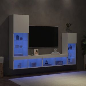 VidaXL Unités murales TV avec LED 4 pcs blanc bois d'ingénierie
