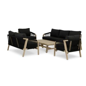 Salon de jardin 7 places acacia clair et corde noir