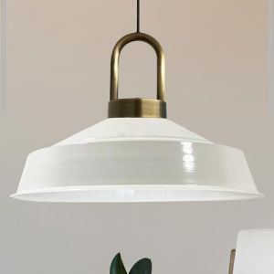 Suspension Industrielle en Métal Blanc Intérieur Blanc Peint à la Main – Lustre Vintage E27 Ø41 cm pour Salon, Chambre ou Salle à Manger