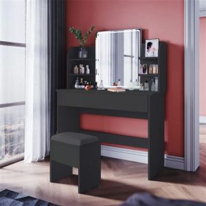 Meuble coiffeuse avec miroir et lumi&egrave;res LED - LLB Living Life Bed - Coiffeuse, Table de Maquillage moderne miroir &agrave; LED noir Astrid Black