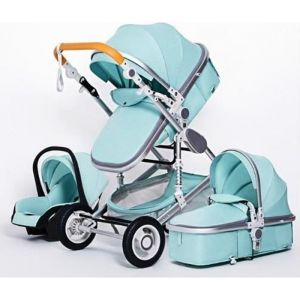 Poussette 3 En 1 Bébé Combinée Siège-Auto Nacelle Réversible Réglable Haute Qualité Roues Increvables Canne Vert