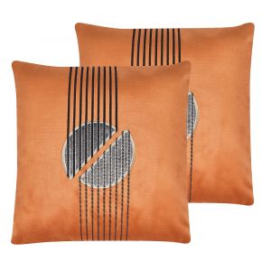 Image de Beliani Lot de 2 coussin décoratifs en tissu orange 45x12cm