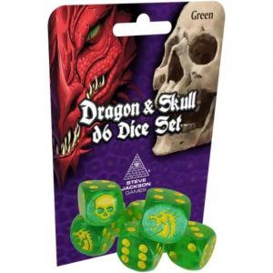 Steve Jackson Games Dragon & Skull Dice Pack Green Glitter | Custom Dice, Perfect for Use with, DND, RPGs, Tabletop Games, and Role-Playing Adventures