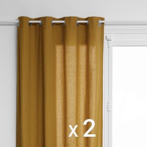 Atmosphera Lot de 2 Rideaux à œillet en Coton Marron Caramel 135 x 240 cm