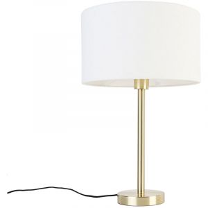 Qazqa Lampe de table classique laiton avec abat-jour blanc 35 cm - Simplo