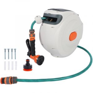 Image de Enrouleur Devidoir Tuyau 20m+2m Tuyau Arrosage Mural Jardin pivotant &agrave; 180&deg; R&eacute;traction Automatique et Pistolet d'Arrosage 8 Modes