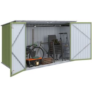 Idmarket Abri De Jardin En M&eacute;tal Vert Olive Verrouillable Multi-Rangement Pour Stockage V&eacute;los, Outils, Poubelles