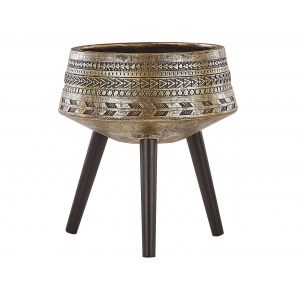 Beliani Cache-pot dor&eacute; avec pieds en bois ? 36 cm VARDIANI