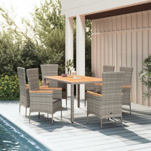 VidaXL Mobilier &agrave; d&icirc;ner de jardin et coussins 7 pcs gris rotin