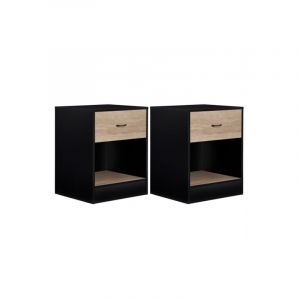 Idmarket Lot De 2 Tables De Chevet Olga Bois Noir Et Tiroir Façon Hêtre