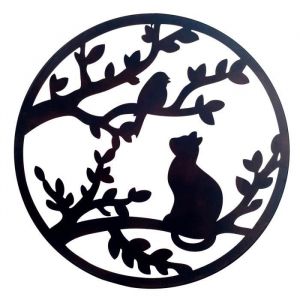 Signes Grimalt Pájaro Pájaro et Cat Adorno Appliques Metal Plaque de métal noir rond - 60x60x1cm