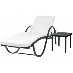 Image de VidaXL Chaise longue avec coussin et table Résine tressée Noir