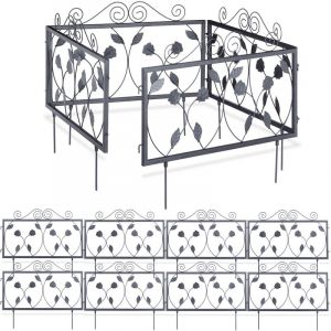 Relaxdays Clôture décorative de jardin en métal, 12 panneaux extérieurs avec feuilles, bordure de jardin vintage, 6,75 m, noir
