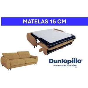 Dunlopillo Canap&eacute; convertible SAFIA 2/3 places tissu gaufr&eacute; ocre matelas 15 cm