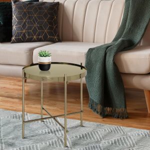 Womo design WOMO DESIGN Table b e de salon ronde plateau en verre cadre en métal Ø 43 cm