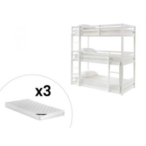 Image de Lits superposés triple 3 x 90 x 200 cm Pin Blanc + matelas VAGAR