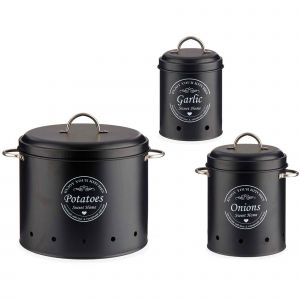Wadiga Set de 3 boîtes de conservation cuisine noires Potatoes, onions, garli
