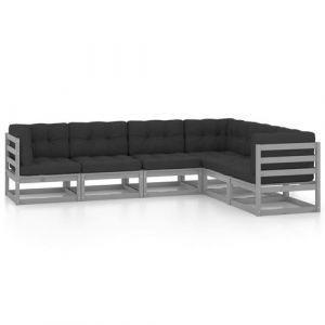 VidaXL Ensemble canapé de jardin 6 pièces en pin anthracite et gris clair