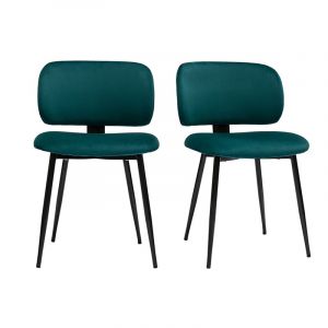 Miliboo Chaises en tissu velours bleu p&eacute;trole et m&eacute;tal noir (lot de 2) ATRIUM - L49xP55xH79