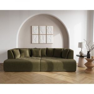 Lisa Design - Onyx - canapé droit 4 places avec double méridienne - assise profonde - en velours côtelé - vert