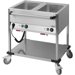 Image de Casselin Ccbm2h chariot bain marie à eau inox 2 bacs gn 1/1 avec robinets de vidange