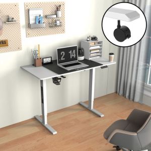 Pro.tec - Bureau &eacute;lectrique &agrave; hauteur r&eacute;glable Stryn assis debout avec 4 roulettes 120 x 60 cm blanc [ ]