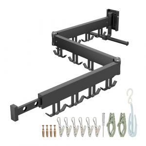 Relaxdays Séchoir à Linge Mural, Pliable et Rotatif, H x L x P : 12 x 127 x 26 cm, séchoir Mural Gain de Place, Noir