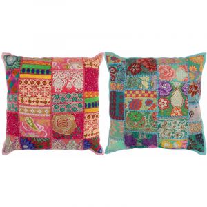 Image de VidaXL Coussin Patchwork 2 pcs fait à la main 45x45 cm Rose/turquoise