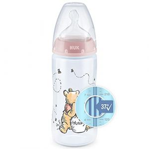 Nuk First Choice+ Biberon Disney Winnie | 0-6 mois | Affichage de la température | 300 ml | Valve anti-colique | Sans BPA | Tétine en silicone | 1 pièce | Rose