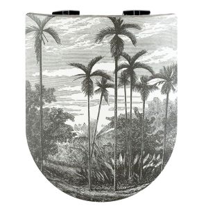 Olfa Abattant wood slim avec descente assist&eacute;e imprim&eacute; de cocotiers