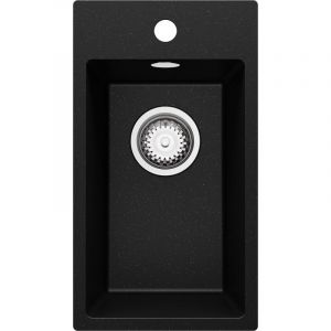 Vier Cusine en Granit 28x50 cm Lavabo Cuisine 1 Bac + Kit de Vidage, Évier au meuble 30cm Évier à Encastrer de Primagran Noir Metallic