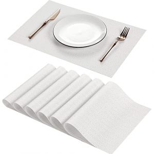 AHHFSMEI Lot de 6 Sets de Table lavables en Vinyle tissé antidérapant, résistants à la Chaleur, durables, faciles à Nettoyer (Blanc)