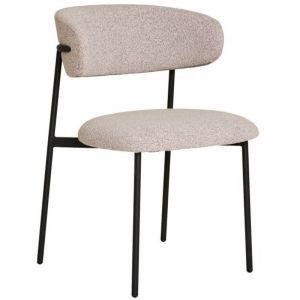 House Nordic - Lot de 2 chaises kora &ndash; Tissu &agrave; bouclette et pieds m&eacute;tal noir-Beige
