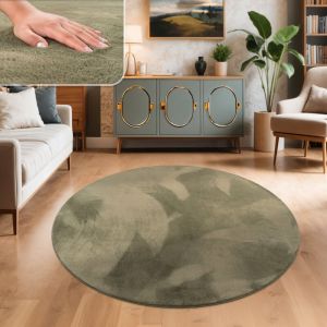 Image de Paco Home Tapis Salon Chambre Adulte Poil Long Shaggy Moelleux Pelucheux Vert, Dimension:100 cm Rond (Tapis24, neuf)