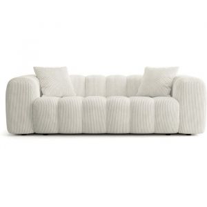 Canap&eacute; droit 3 places en velours c&ocirc;tel&eacute; beige - Nuvola