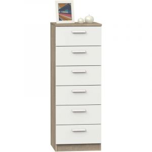 Muebles Pitarch | Chiffonnier 6 Tiroirs avec Glissières Métalliques, Blanche et Chêne Cambrian, 110x40x40 cm (hauteur x largeur x profondeur) avec Poignée, Collection Tibet