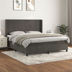 VidaXL Sommier à Lattes de Lit et Matelas, Lit Rembourré, Lit Double, Lit Adulte de Chambre à Coucher Intérieur, Moderne, Gris Foncé 160x200cm Velours
