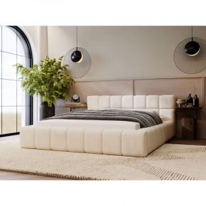 Lit rembourré avec rangement 160x200 velours beige Alicante