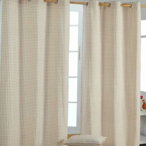 Homescapes - Rideaux Vichy Beige à œillets 100% coton 137 x 182 cm - Beige