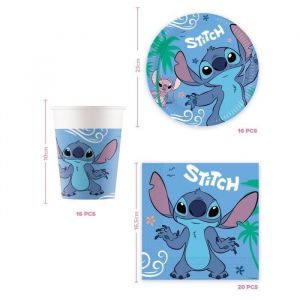 Kit anniversaire 16 personnes Stitch - Couleur Bleu - Taille Taille Unique