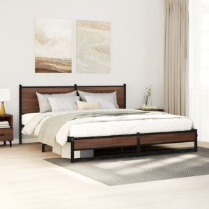 VidaXL Cadre de lit en métal avec tête de lit chêne marron 160x200 cm, lit double, meuble de chambre à coucher, lit d'invité, lit