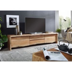 Meuble TV - Bois massif d'acacia laqu&eacute; (Bois naturel) - Design naturel - PURE EDGE #704