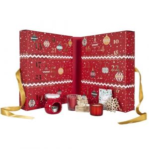 HOME DECO FACTORY, BO0095, Calendrier de l'Avent avec Bougies Parfumées et Surprises, Design Traditionnel, Ambiance Festive, Idéal pour Offrir, Rouge, Taille Unique, Verre